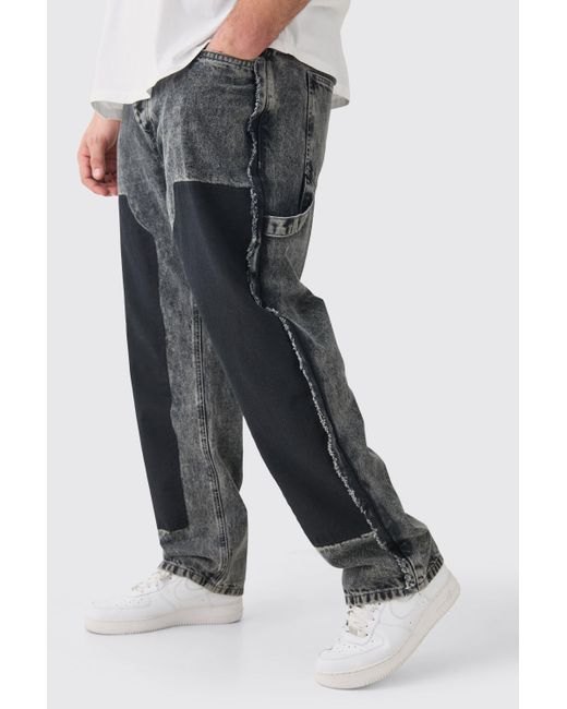 BoohooMAN Gray Plus Grey Wash Straight Fit Carpenter Jean for men