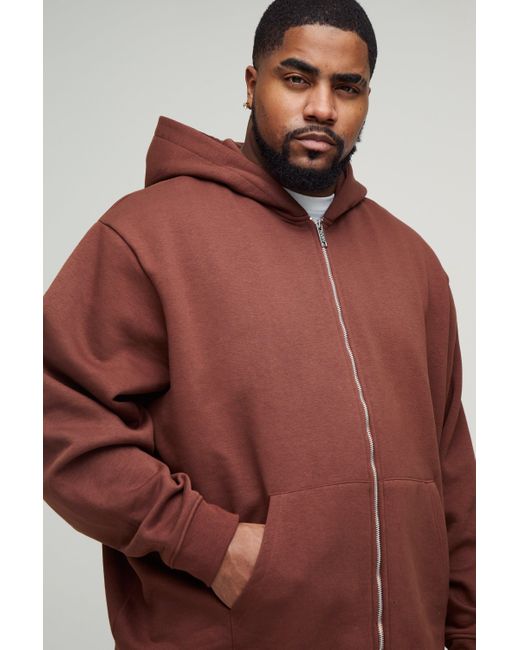 Sudadera Plus Oversize Básica Con Capucha Y Cremallera De 330G/M2 Boohoo de color Red