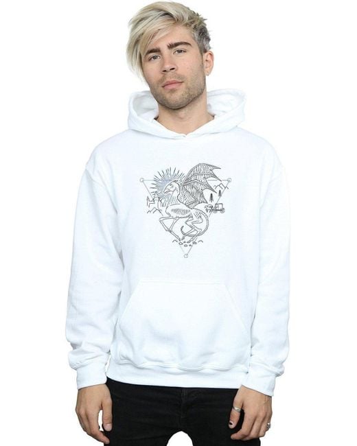 BoohooMAN White Harry Potter Thestral Line Art Hoodie for men