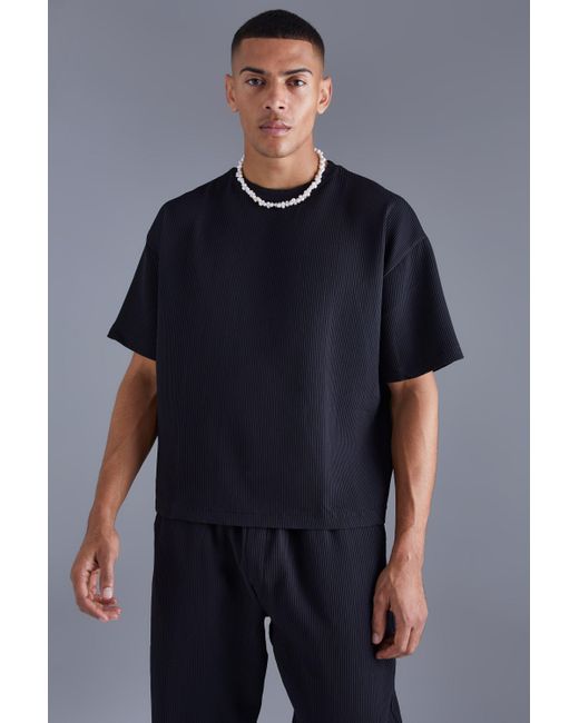 BoohooMAN Blue Pleated Oversized Boxy T-shirt & Elasticated Relaxed Trouser for men