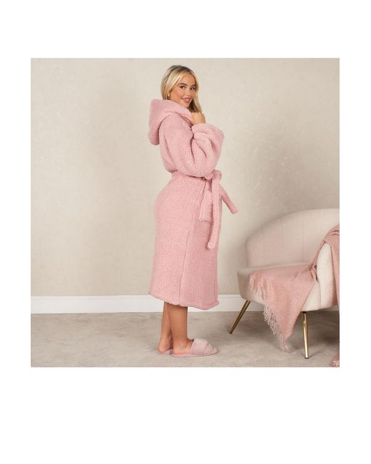 BoohooMAN Ohs Teddy Fleece Long Dressing Gown Warm House Coat Hooded in  Pink for Men | Lyst UK