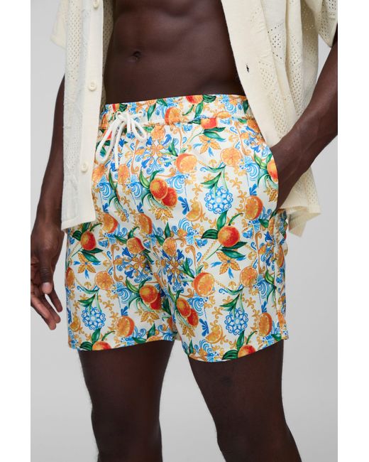 Mid Length Multi Orange Swim Shorts Boohoo de color Blue