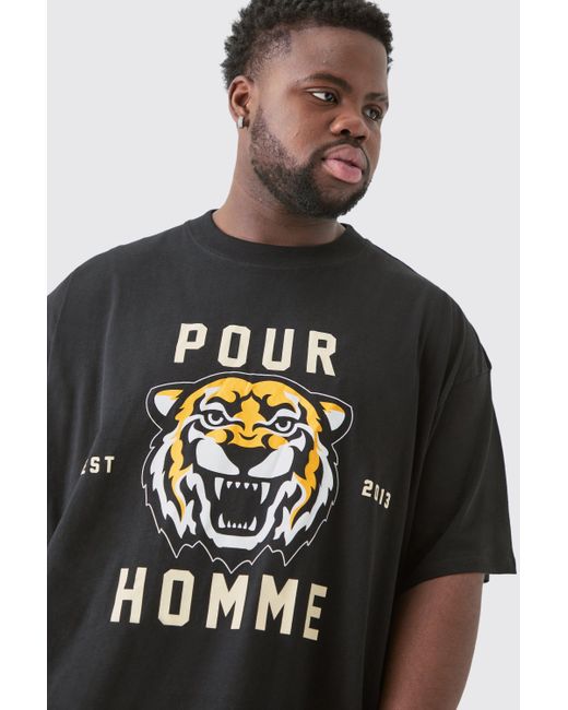 BoohooMAN Black Plus Pour Homme Tiger Graphic Oversized T-shirt for men