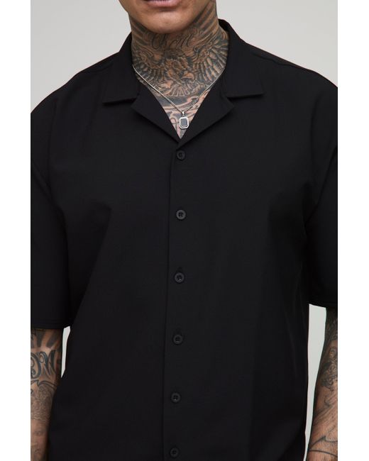 BoohooMAN Tall kastiges Oversize Stretch-Hemd & Komfort-Shorts in Black für Herren