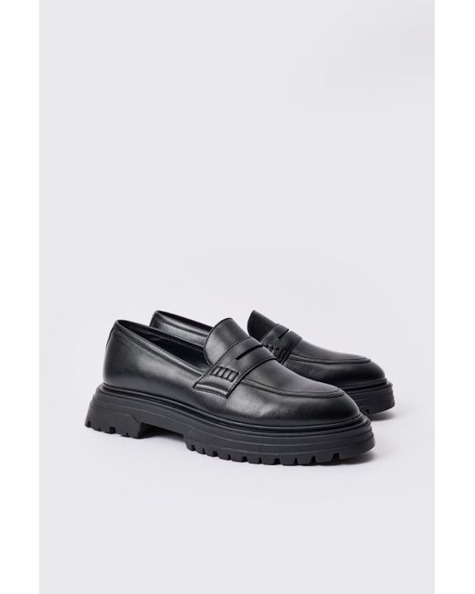 BoohooMAN Pu Slip On Chunky Loafer In Black for men