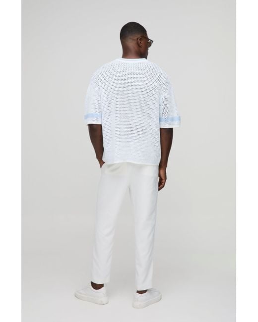 Camiseta Recta Deportiva De Punto Calado Con Escote De Pico Boohoo de color White