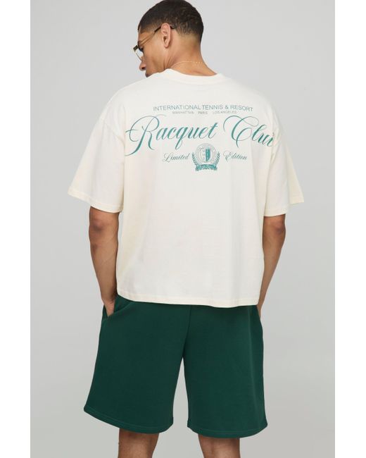 Conjunto Oversize De Pantalón Corto Y Camiseta Recta Con Estampado Racquet Club Boohoo de color Green