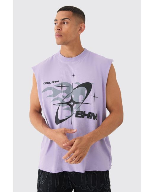 BoohooMAN Gray Oversized Extended Neck Boxy Drop Shoulder Washed Bhm Tank for men