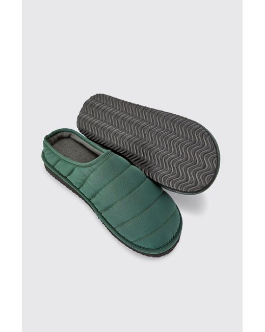 BoohooMAN Green Nylon Quilted Slippers for men