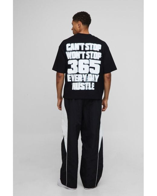 Black Oversized Boxy Extended Neck 365 Hustle Graphic T-Shirt Boohoo
