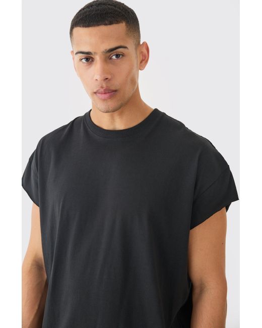 BoohooMAN Black Oversized Cut Off Sleeves T-shirt for men