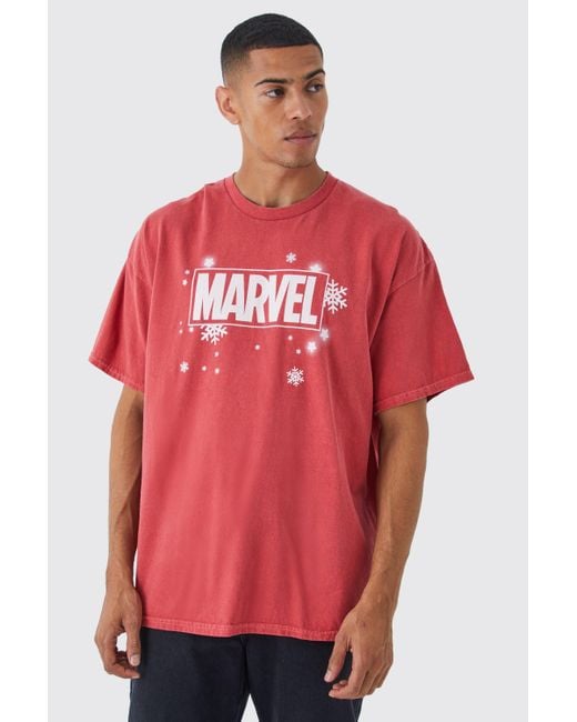 BoohooMAN Red Oversized Marvel Christmas License T-shirt for men
