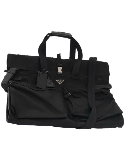 BoohooMAN Prada Preloved Travel Tote Bag Nylon Model Unisex - Black Travel Bags for men