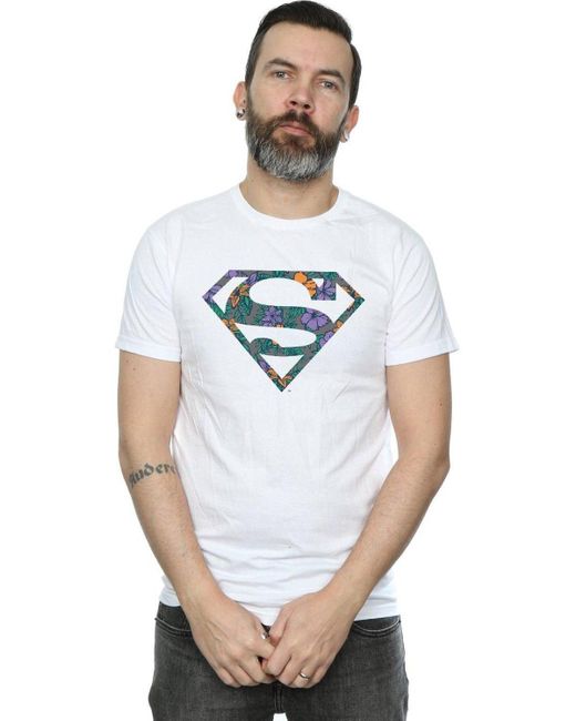 BoohooMAN White Dc Comics Superman Floral Logo 1 T-shirt for men