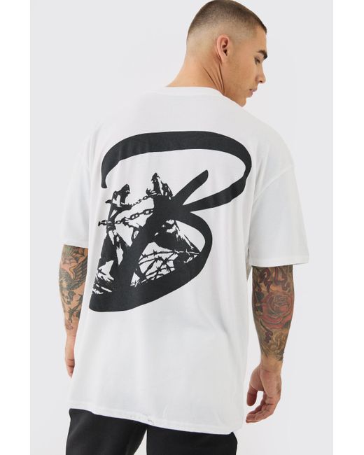 BoohooMAN White Oversized Extended Neck Dog Print T-shirt for men