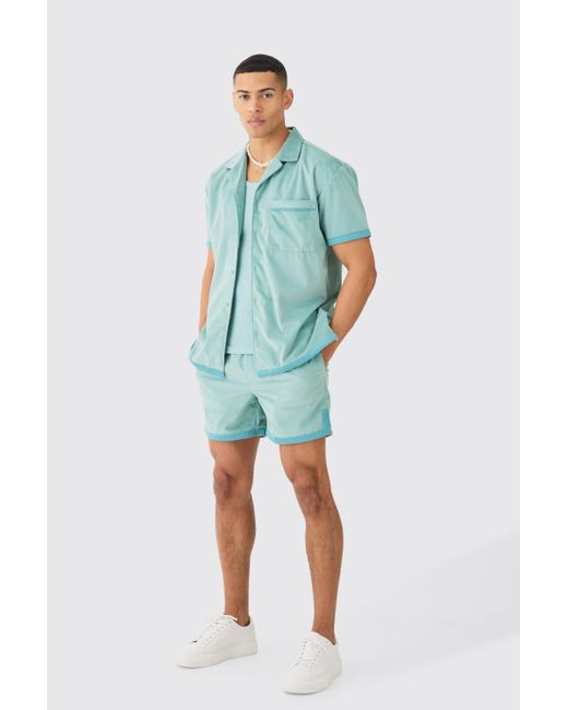 BoohooMAN Blue Suede Oversized Shirt And Short for men