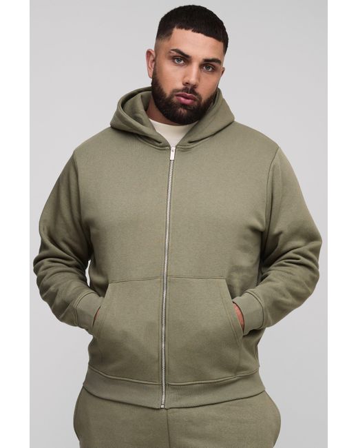 Boohoo Green Plus Basic Regular Zip Through Hoodie