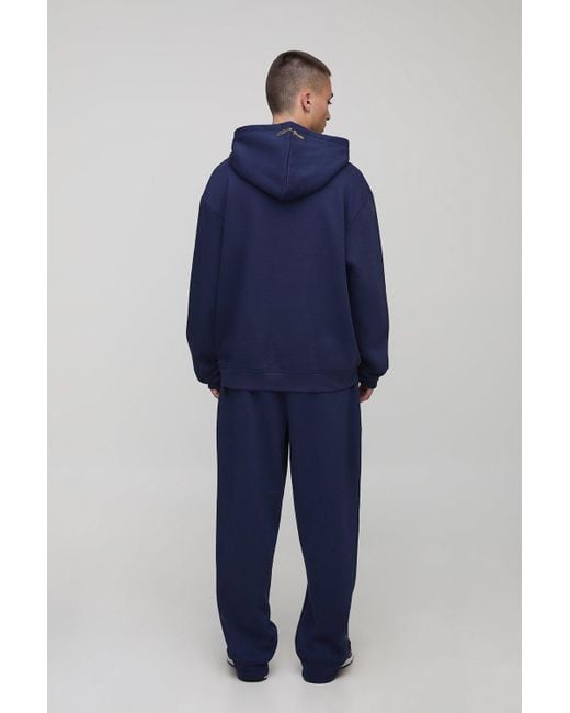 BoohooMAN Blue Oversized Homme Varsity Applique Hooded Tracksuit for men