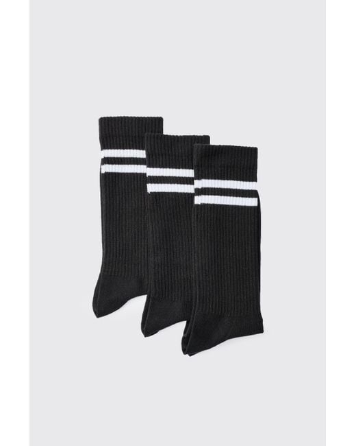 BoohooMAN Black 3 Pack Sport Stripe Socks for men