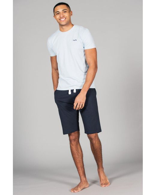 BoohooMAN Blue Tokyo Laundry Cotton 2-piece Short Sleeve Top And Jersey Shorts Pyjama Set for men