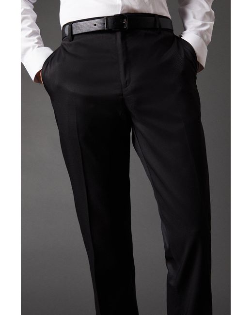 BoohooMAN Black Twill Stretch Tailored Fit Smart Trousers for men
