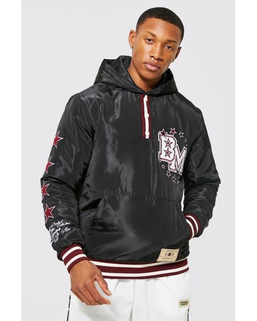 BoohooMAN Synthetic Bm Nylon Overhead Varsity Jacket in Black for Men