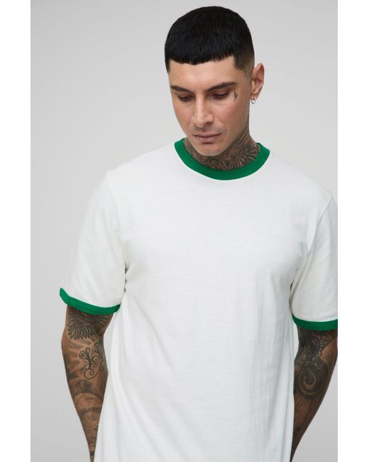 BoohooMAN White Tall Ringer Crew Neck Regular Fit T-Shirt for men