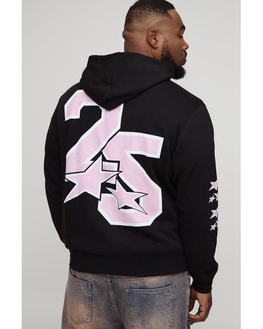 BoohooMAN Black Plus Regular Fit M-Star Graphic Zip Through Hoodie for men