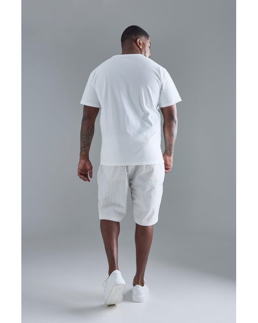 BoohooMAN Plus Stripe Seersucker Drawcord Regular Fit Shorts in Gray für Herren