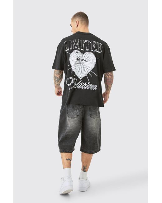 Boohoo Gray Oversized Extended Neck Web Heart Back Print T-shirt