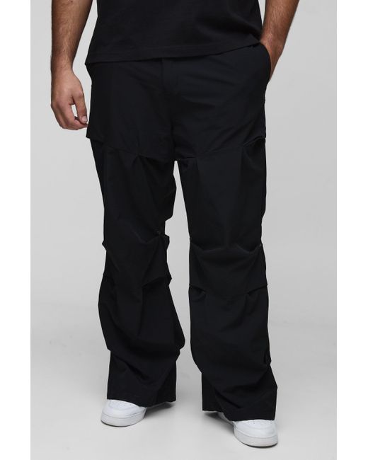 BoohooMAN Black Plus Slim Fit Flare Stacked Trouser With Ruched Detail for men