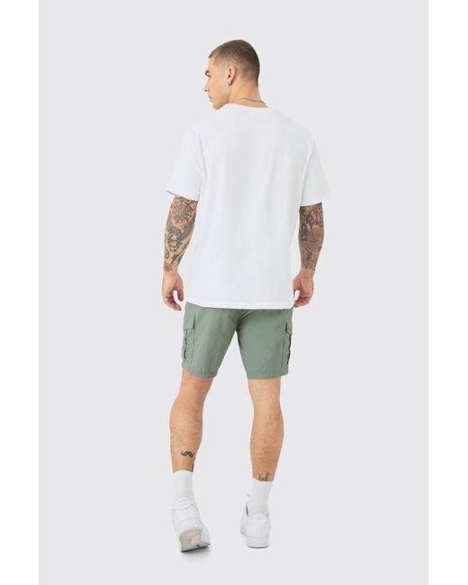 Boohoo Green Slim Fit Elasticated Waist Nylon Cargo Shorts