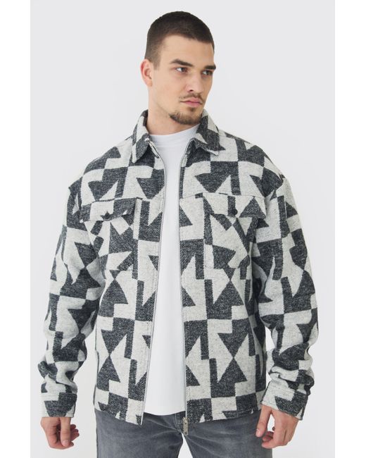BoohooMAN Tall Overshirt mit Azteken-Print und Reißverschluss in Gray für Herren