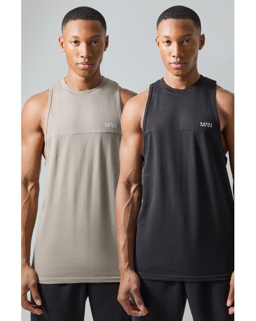 BoohooMAN Gray Man Active Gym Racer Tank 2 Pack for men