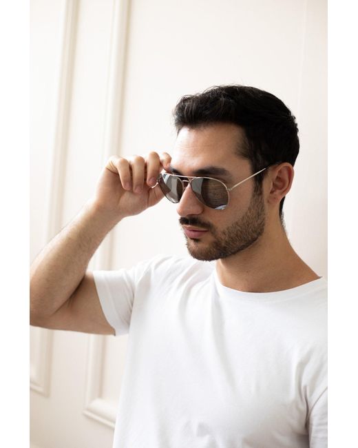 BoohooMAN Metallic Svnx Silver Classic Pilot Aviator Sunglasses With Mirrored Lens for men