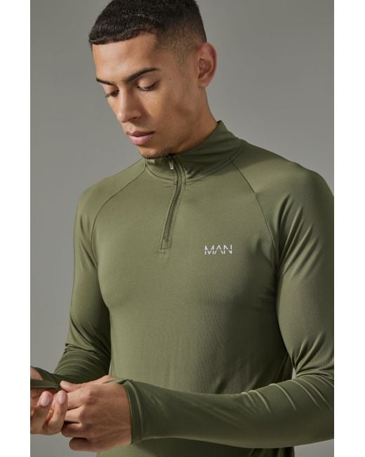 BoohooMAN Green Man Active Raglan Muscle Fit 1/4 Zip Top for men