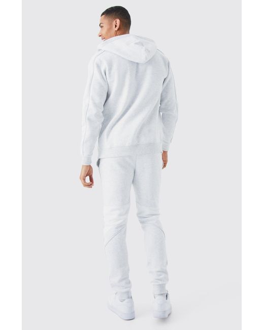 BoohooMAN Slim-Fit Colorblock Trainingsanzug mit Trichterkragen und Kapuze in White für Herren