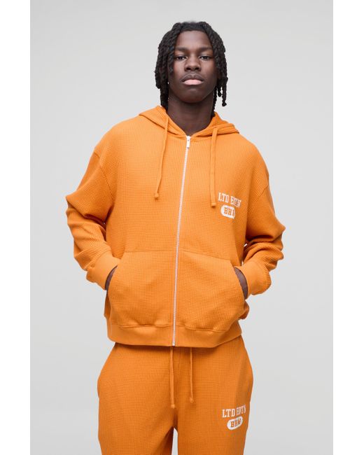 BoohooMAN Orange Oversized Boxy Zip Through Hoodie And Straight Leg Tracksuit for men