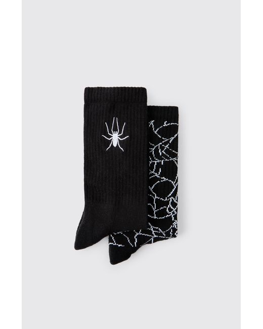 BoohooMAN Black 2 Pack Halloween Spider Socks for men