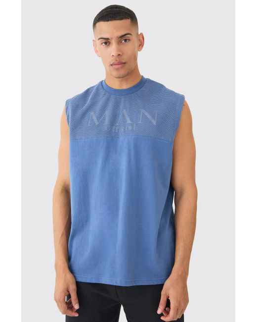 BoohooMAN Blue Oversized Official Mesh Layer Tank for men