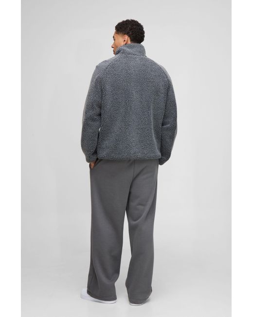 BoohooMAN Gray Regular Fit Two Tone Borg Nylon Mix Funnel Neck Zip Through Jacket for men