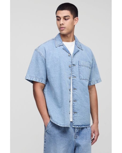 BoohooMAN Tall kastiges Oversize Denim-Hemd in Blue für Herren