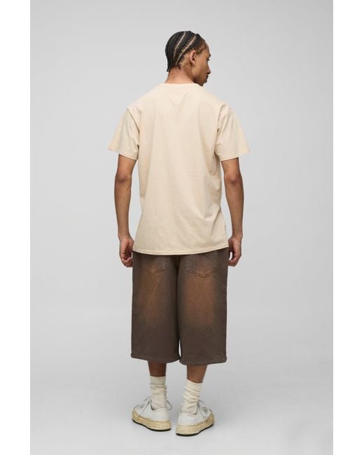 BoohooMAN Natural Sand Oversized Teddy Swims License Printed T-shirt for men