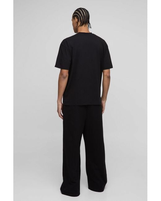 BoohooMAN Black 260Gsm Loopback Basic Extreme Wide Leg Sweatpants for men