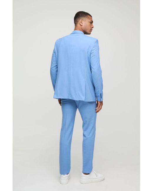 BoohooMAN Men's Blue Straight Fit Pleat Front Fixed Waistband