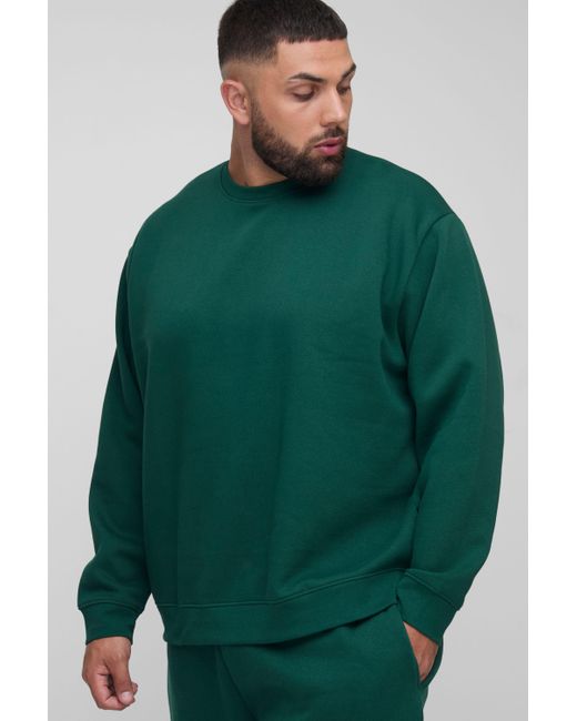 BoohooMAN Green Plus Basic Oversized Crew Neck Sweatshirt for men