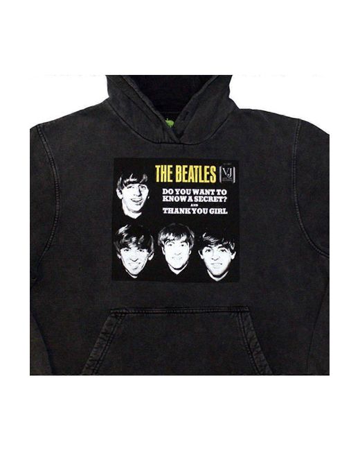 BoohooMAN Black The Beatles Vj Secret Sleeve Stone Wash Pull Over Hoodie for men