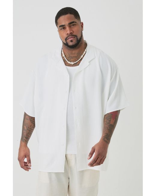 BoohooMAN Plus Short Sleeve Oversized Linen Shirt In White for men