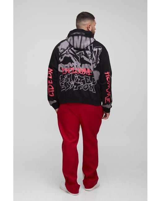 Boohoo Gray Plus kastiger Oversize Hoodie mit Worldwide-Print