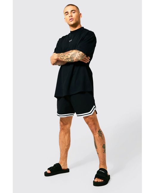 BoohooMAN Cotton Oversized Tshirt And Basketball Swim Short in Black for Men Lyst